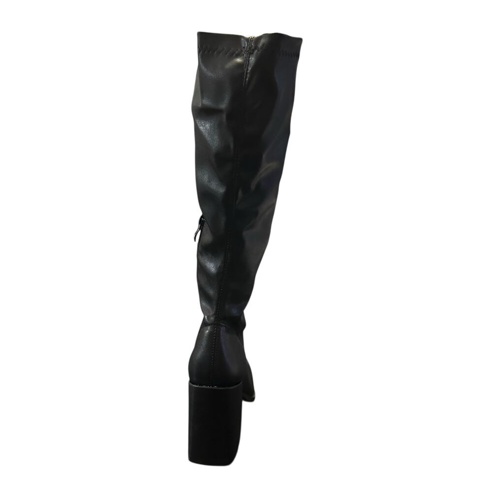 Pretty Little Thing Black Boots Square Toe Silver Calf Heeled Sock Boots Size 7 - Picture 6 of 8
